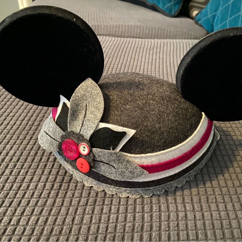 Gray Felt Hat with Mouse Ears and pink Accents